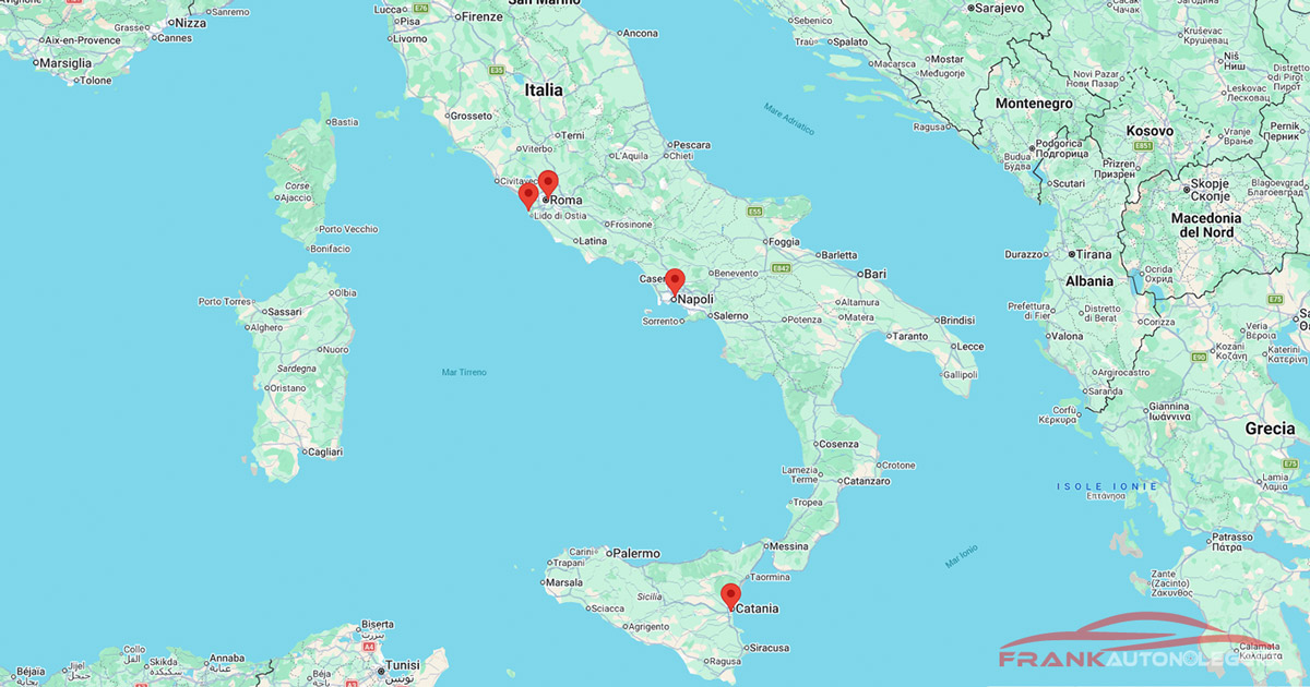 Mappa sedi noleggio a lungo termine Roma, Napoli, Catania